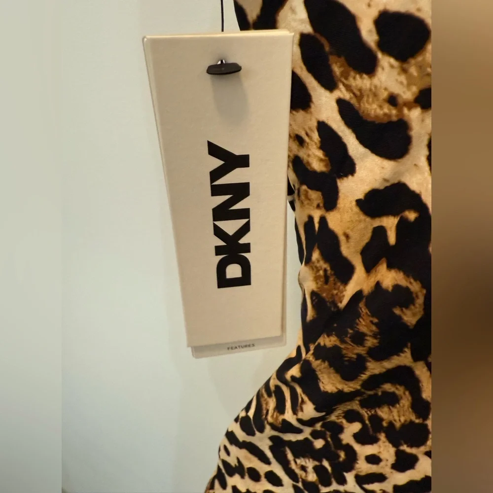 DKNY Jaguar Print One-Piece Ruffle  V-Neck Swimsuit - Size M‎